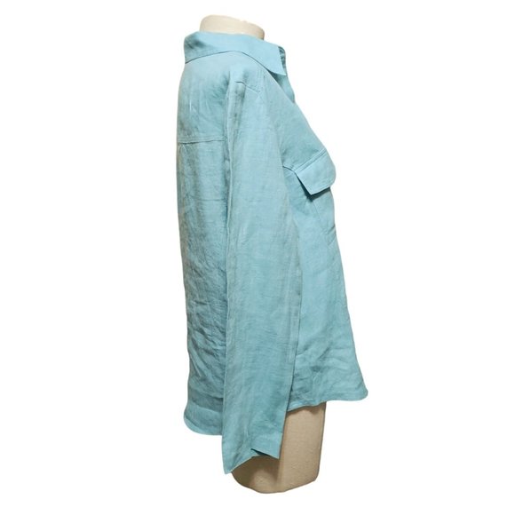 Harve Bernard Linen‎ Button Down blouse size 12 sea foam blue - Picture 2 of 7
